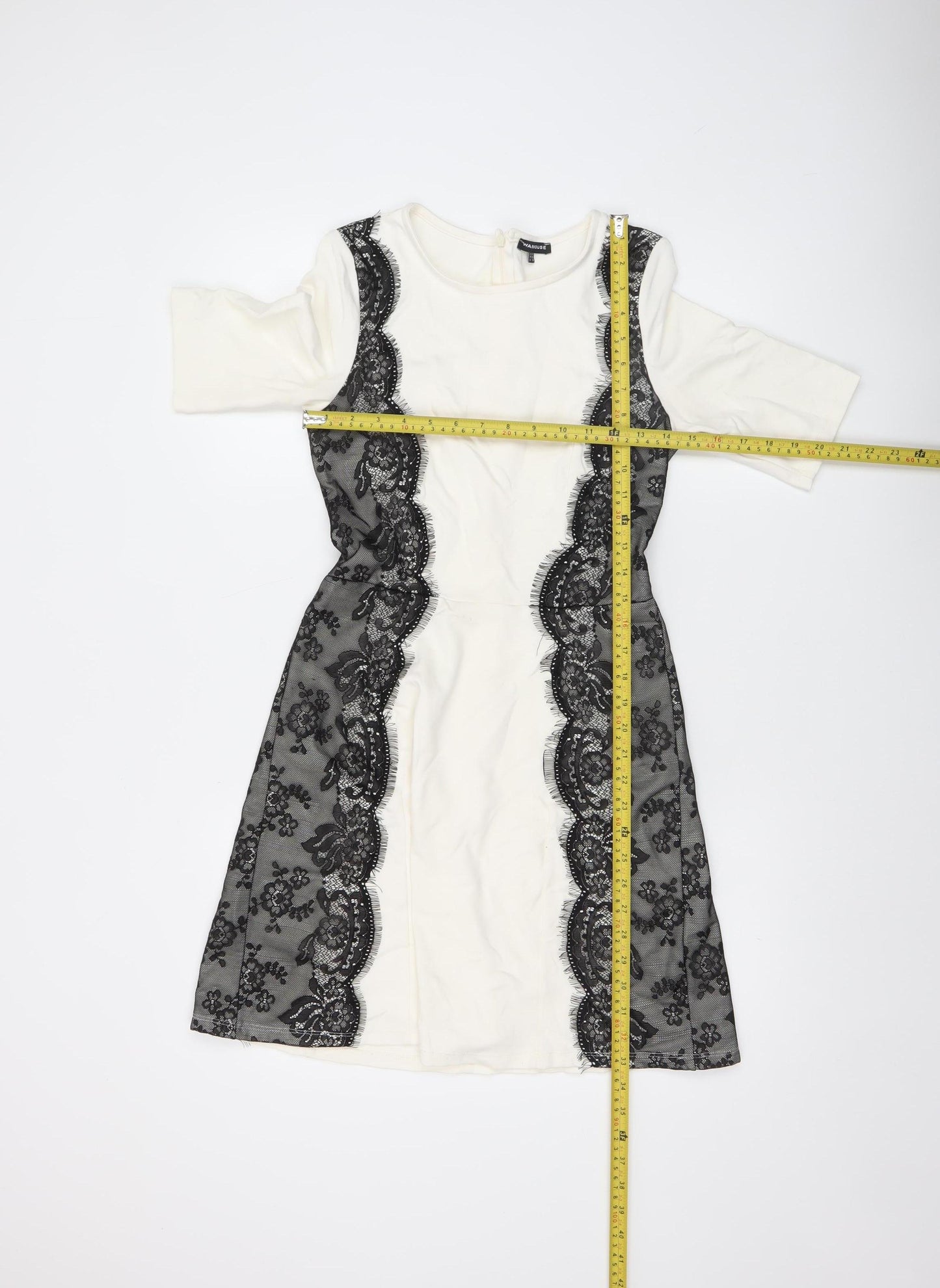 Warehouse Women’s Ivory Black Lace Sheath Dress UK 10 Knee Length