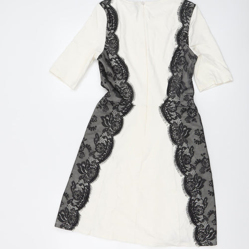 Warehouse Women’s Ivory Black Lace Sheath Dress UK 10 Knee Length