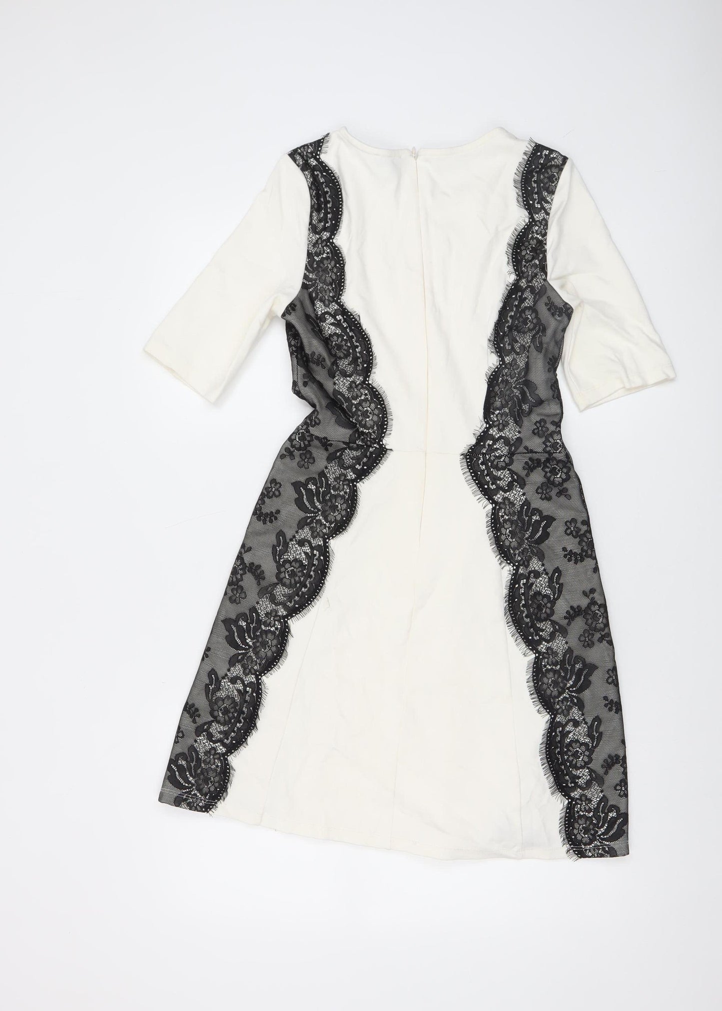 Warehouse Women’s Ivory Black Lace Sheath Dress UK 10 Knee Length
