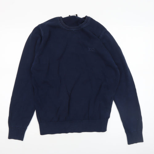 Hugo Boss Men’s Blue Cotton Crew Neck Pullover Jumper Size M