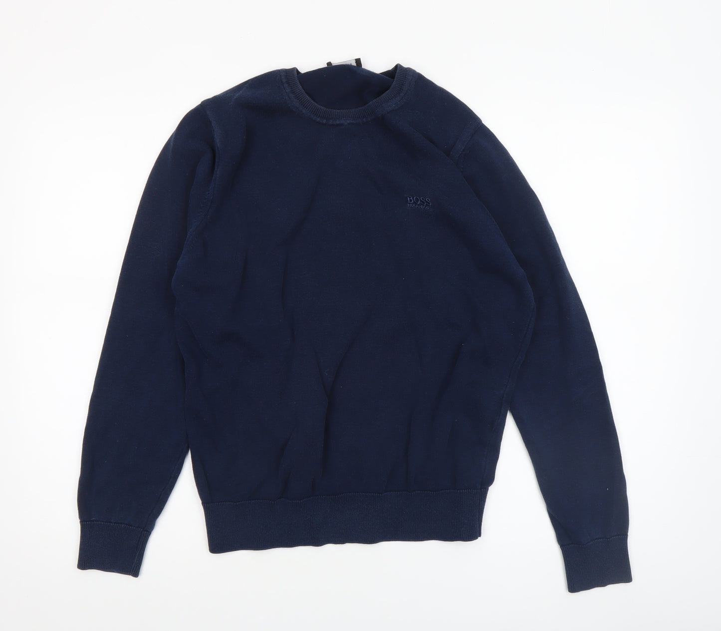 Hugo Boss Men’s Blue Cotton Crew Neck Pullover Jumper Size M