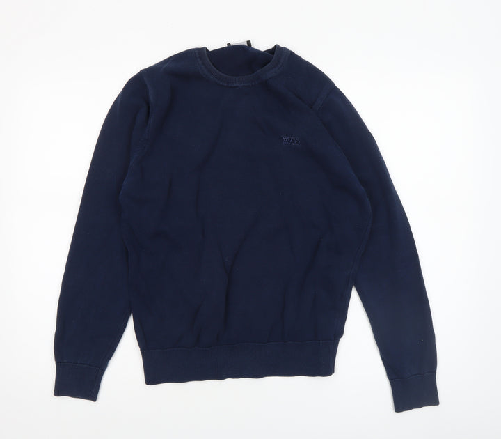 Hugo Boss Men’s Blue Cotton Crew Neck Pullover Jumper Size M