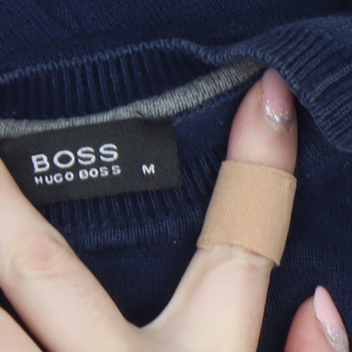 Hugo Boss Men’s Blue Cotton Crew Neck Pullover Jumper Size M