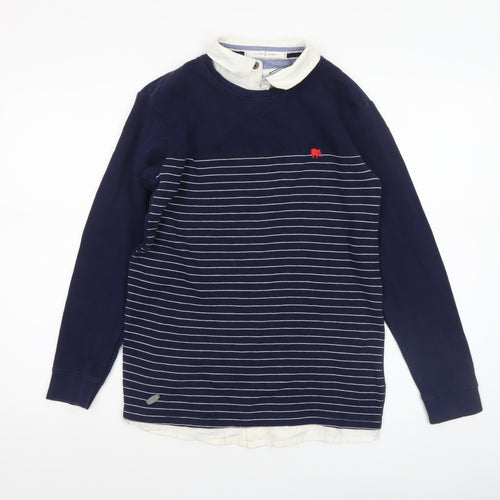 Jasper Conran Boys Navy Striped Cotton Pullover Jumper Age 11-12