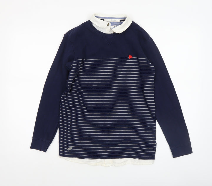 Jasper Conran Boys Navy Striped Cotton Pullover Jumper Age 11-12