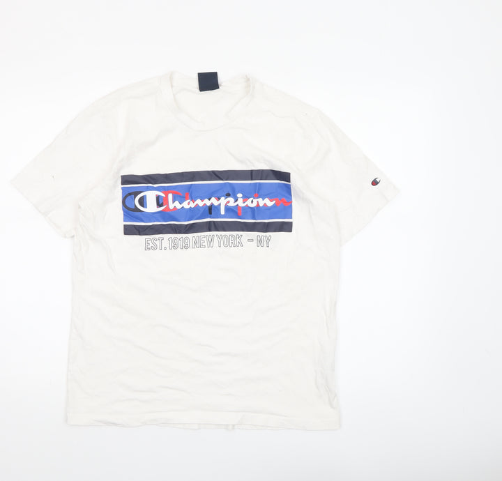 Champion Men’s White Medium Graphic Logo Cotton T-Shirt