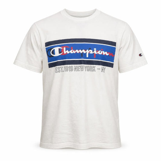 Front view of Champion Men’s White Medium Graphic Logo Cotton T-Shirt