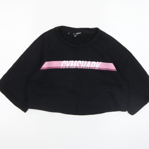 Gymshark Women's Black Cropped 3/4 Sleeve Crew Neck T-Shirt Size S
