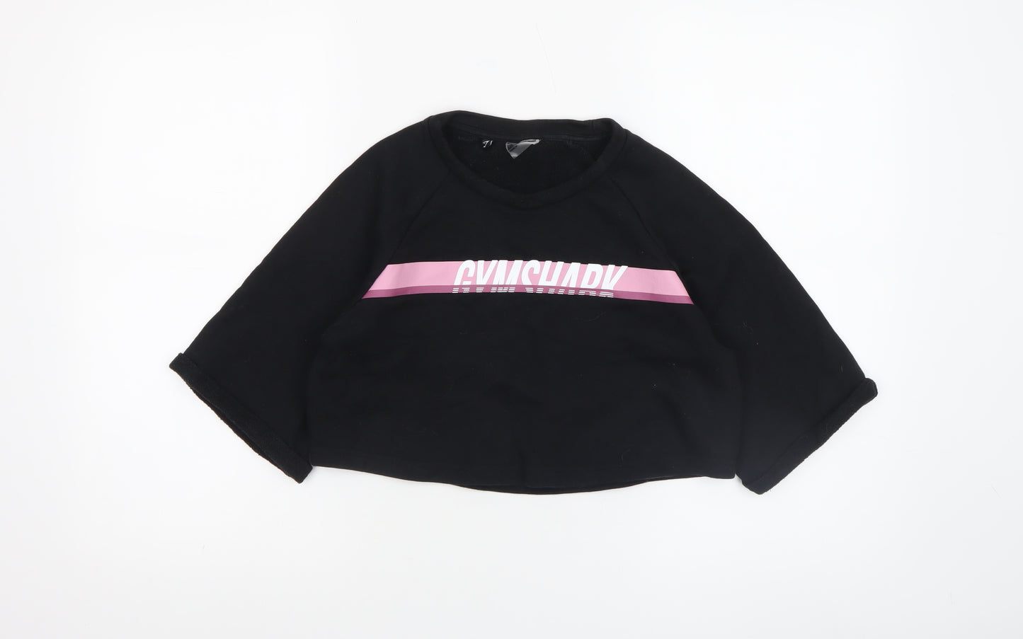 Gymshark Women's Black Cropped 3/4 Sleeve Crew Neck T-Shirt Size S