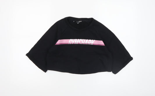 Gymshark Women's Black Cropped 3/4 Sleeve Crew Neck T-Shirt Size S