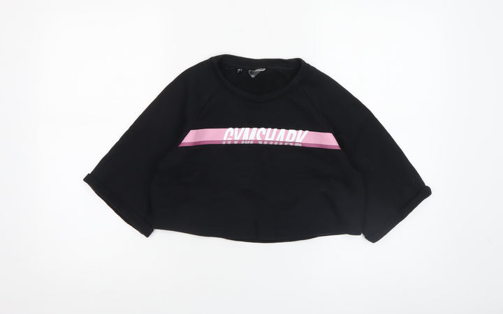 Gymshark Women's Black Cropped 3/4 Sleeve Crew Neck T-Shirt Size S