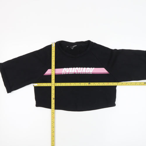 Gymshark Women's Black Cropped 3/4 Sleeve Crew Neck T-Shirt Size S