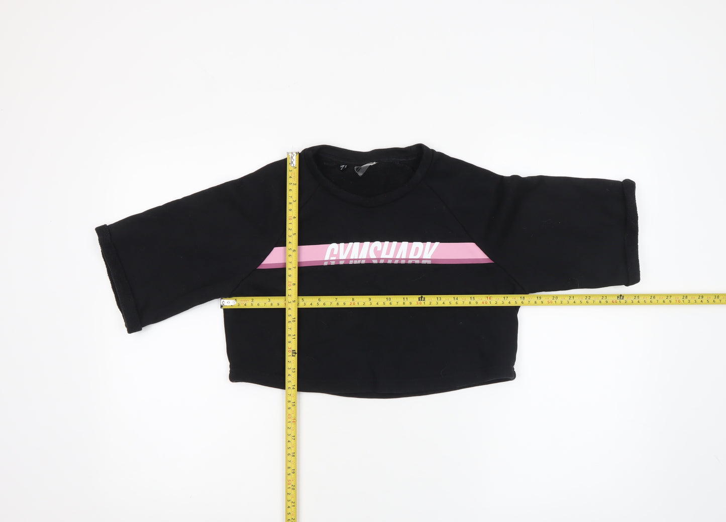 Gymshark Women's Black Cropped 3/4 Sleeve Crew Neck T-Shirt Size S