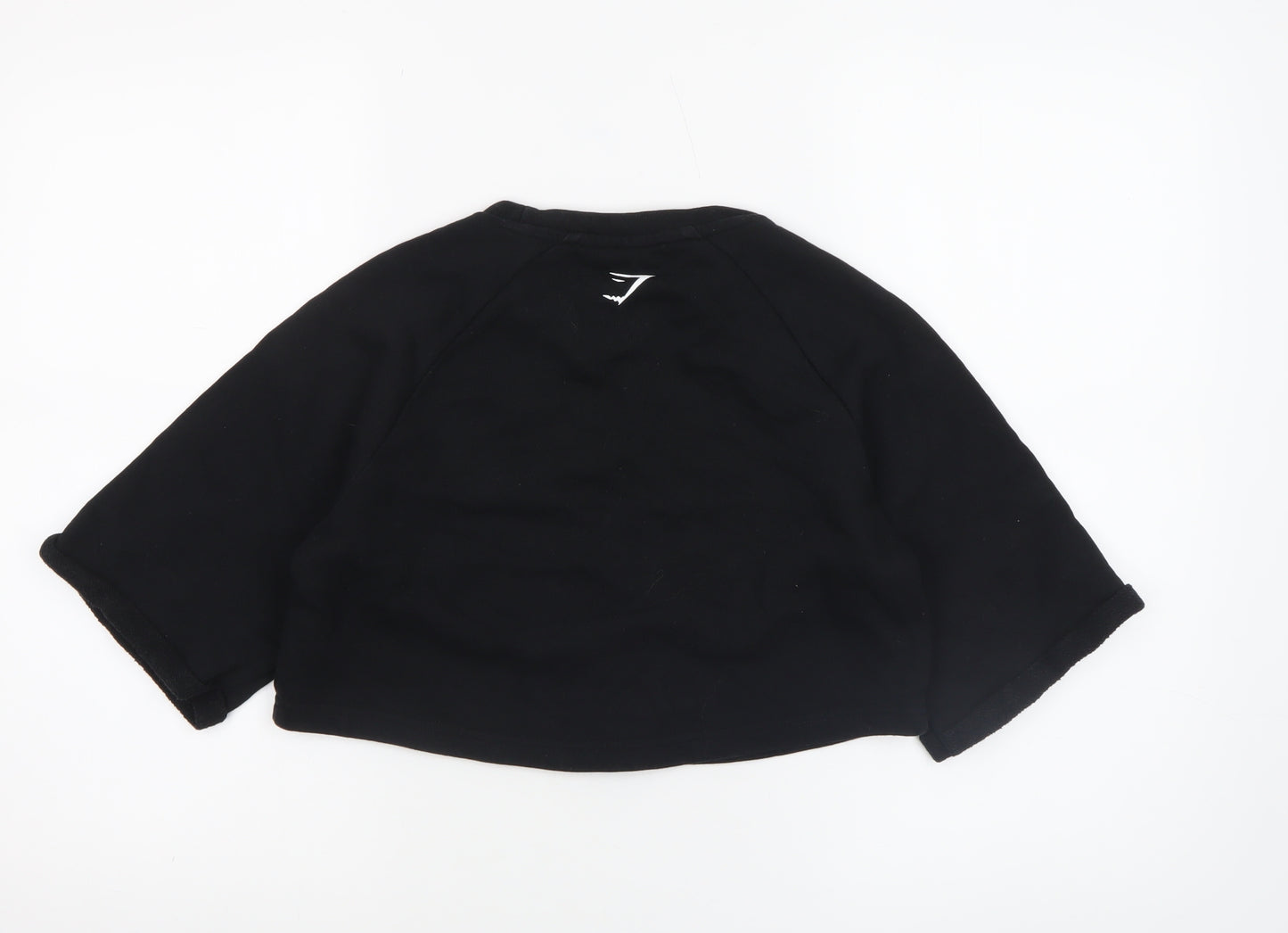 Gymshark Women's Black Cropped 3/4 Sleeve Crew Neck T-Shirt Size S