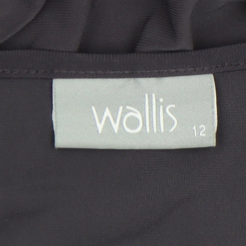 Wallis Women Black Sequin Trim Shift Dress Size 12 Long Sleeve Party