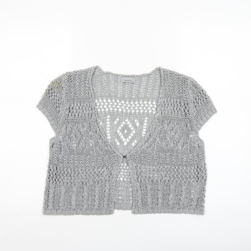 Marks and Spencer Women Grey Open Knit Short Sleeve Cardigan Size 16