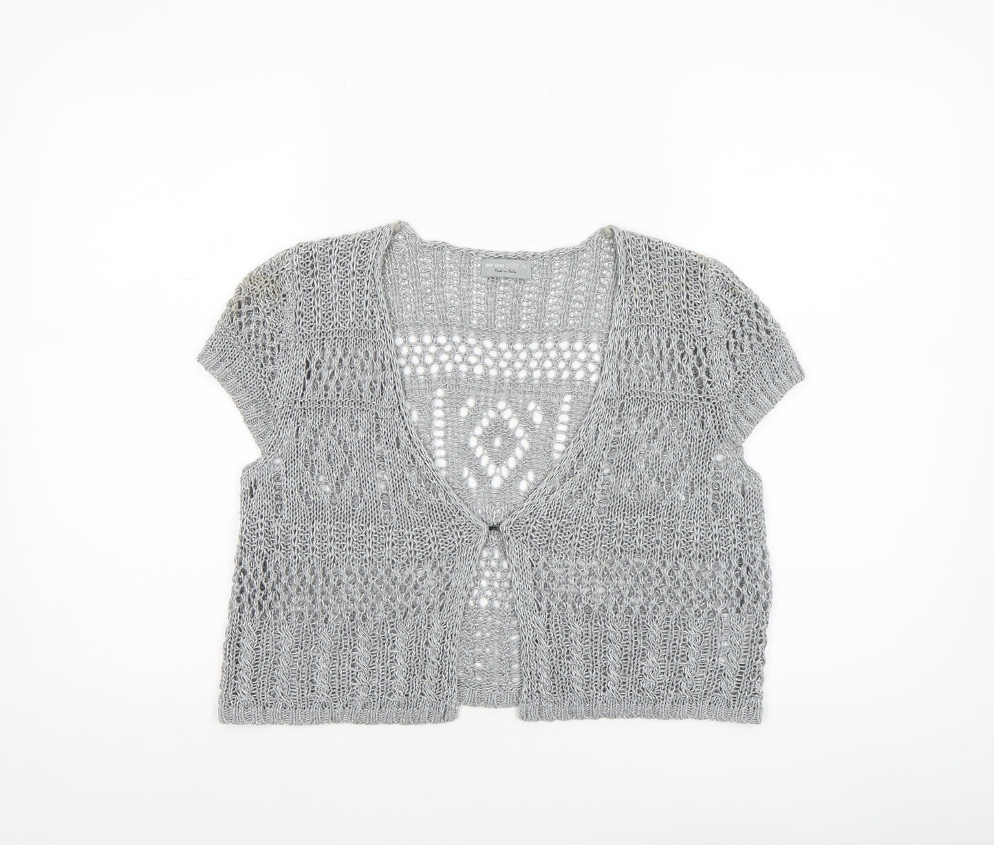 Marks and Spencer Women Grey Open Knit Short Sleeve Cardigan Size 16