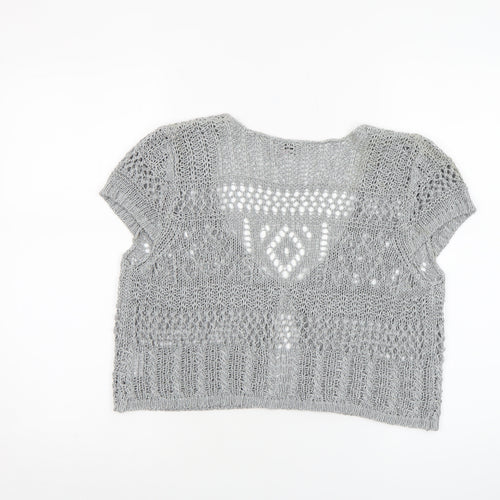 Marks and Spencer Women Grey Open Knit Short Sleeve Cardigan Size 16