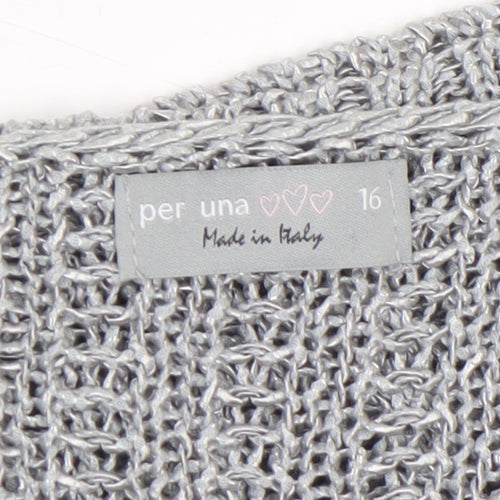 Marks and Spencer Women Grey Open Knit Short Sleeve Cardigan Size 16