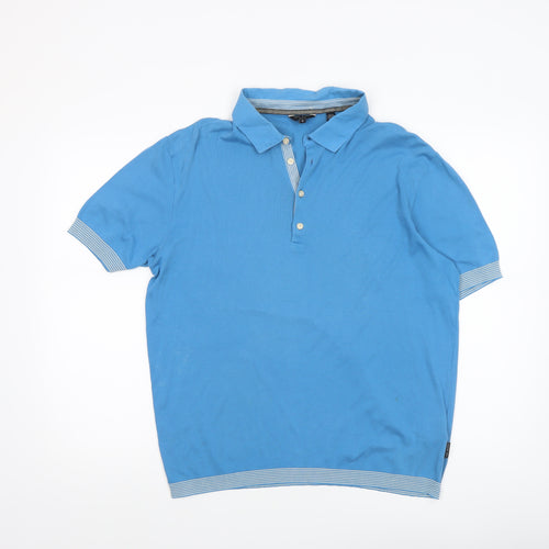Ted Baker Men’s Blue Cotton Polo Shirt Size L Regular Fit