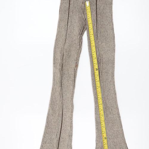 Missy Empire Women Beige XS Flared Knit Stretch Trousers