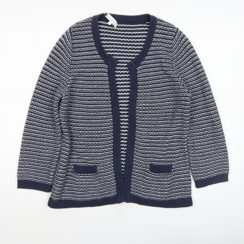 Tulchan Womens Blue Striped V-Neck Cotton Cardigan Size M