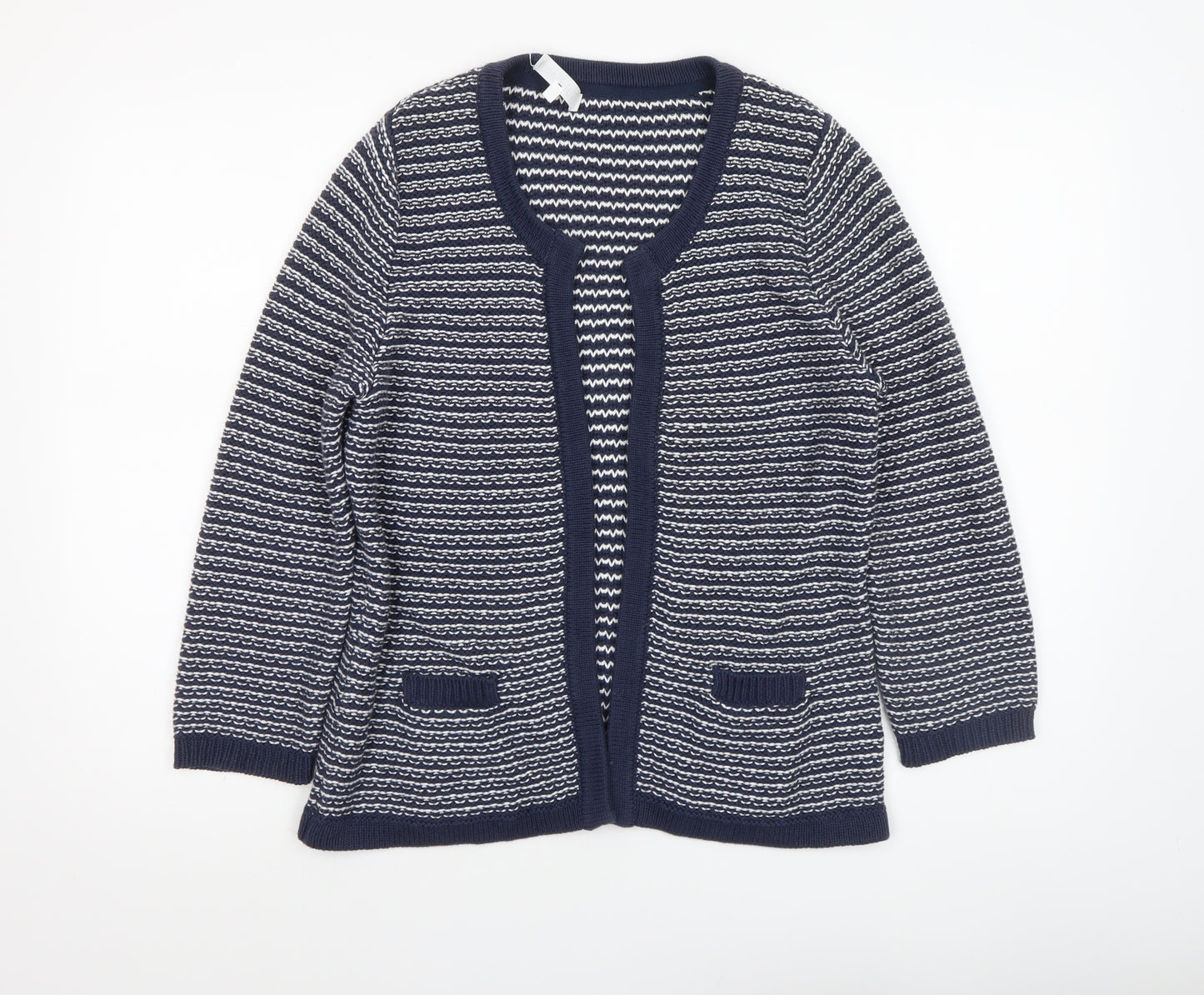 Tulchan Womens Blue Striped V-Neck Cotton Cardigan Size M