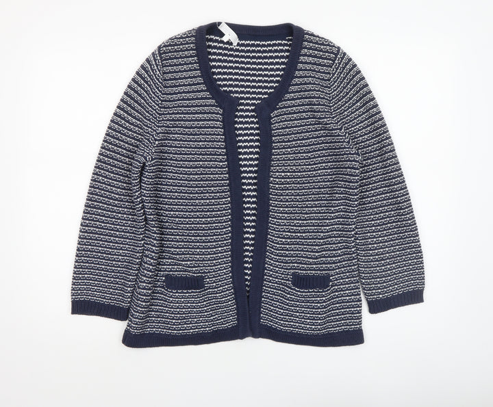 Tulchan Womens Blue Striped V-Neck Cotton Cardigan Size M