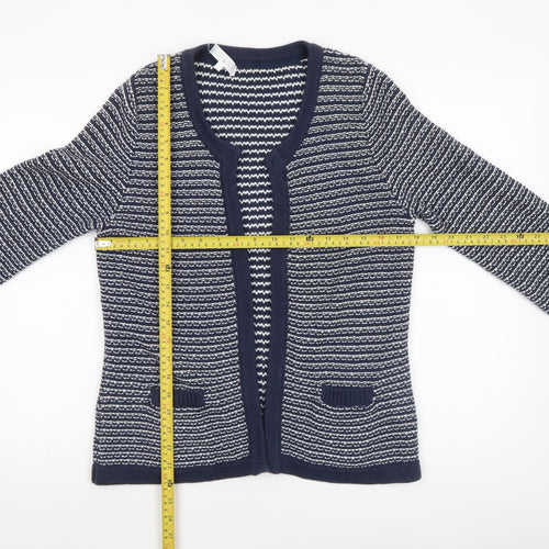 Tulchan Womens Blue Striped V-Neck Cotton Cardigan Size M