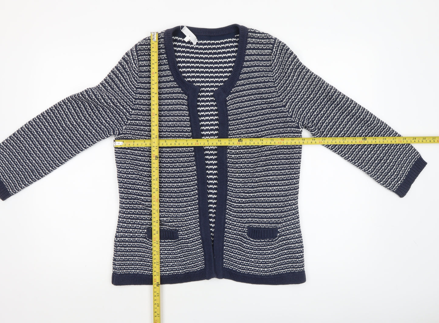 Tulchan Womens Blue Striped V-Neck Cotton Cardigan Size M