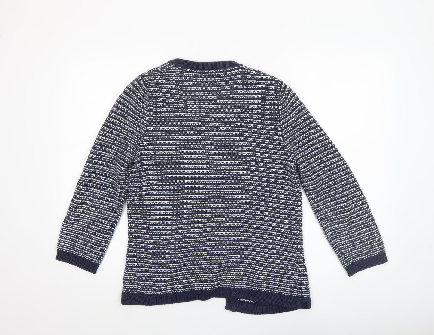 Tulchan Womens Blue Striped V-Neck Cotton Cardigan Size M