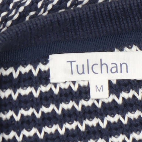 Tulchan Womens Blue Striped V-Neck Cotton Cardigan Size M