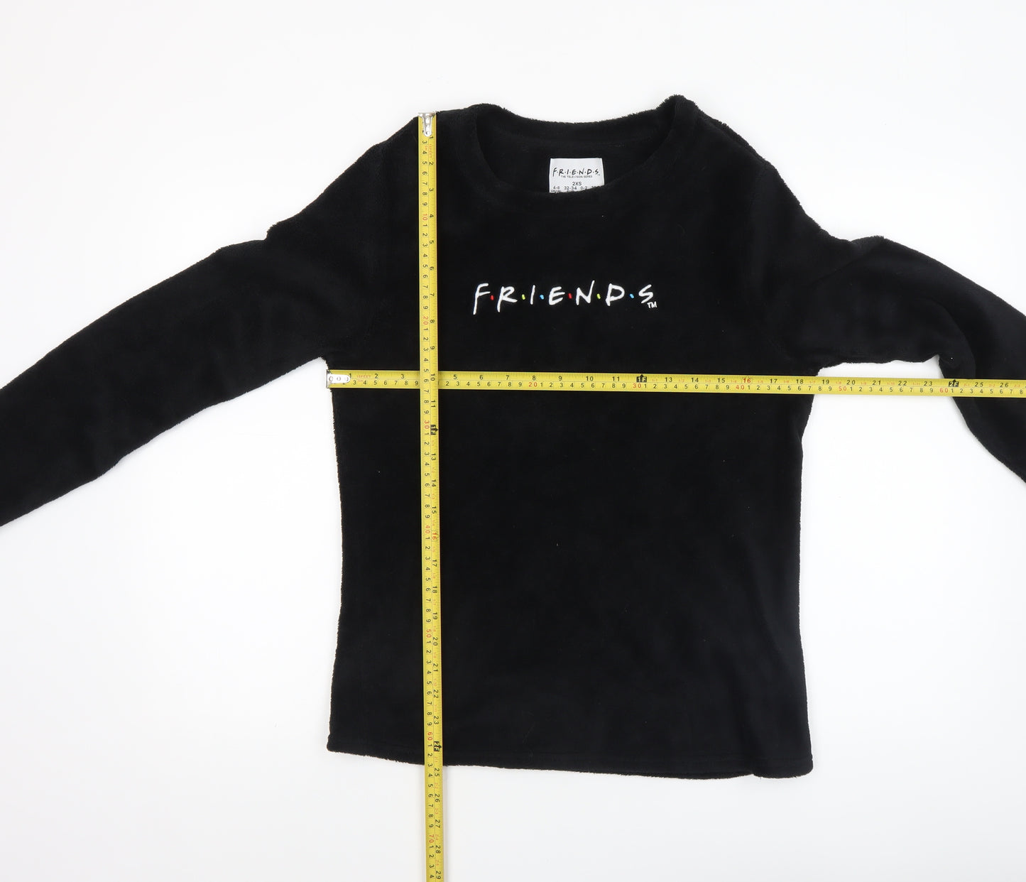 Friends Womens Black Fleece Long Sleeve Pyjama Top 2XS