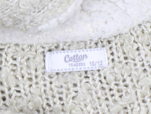 Cotton Traders Women’s Beige Hooded Knit Cardigan 10/12
