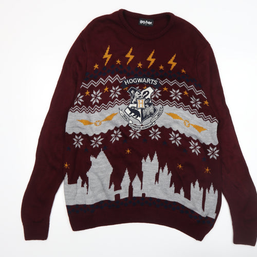 George Men’s Red Harry Potter Hogwarts Fair Isle Knit Jumper Large