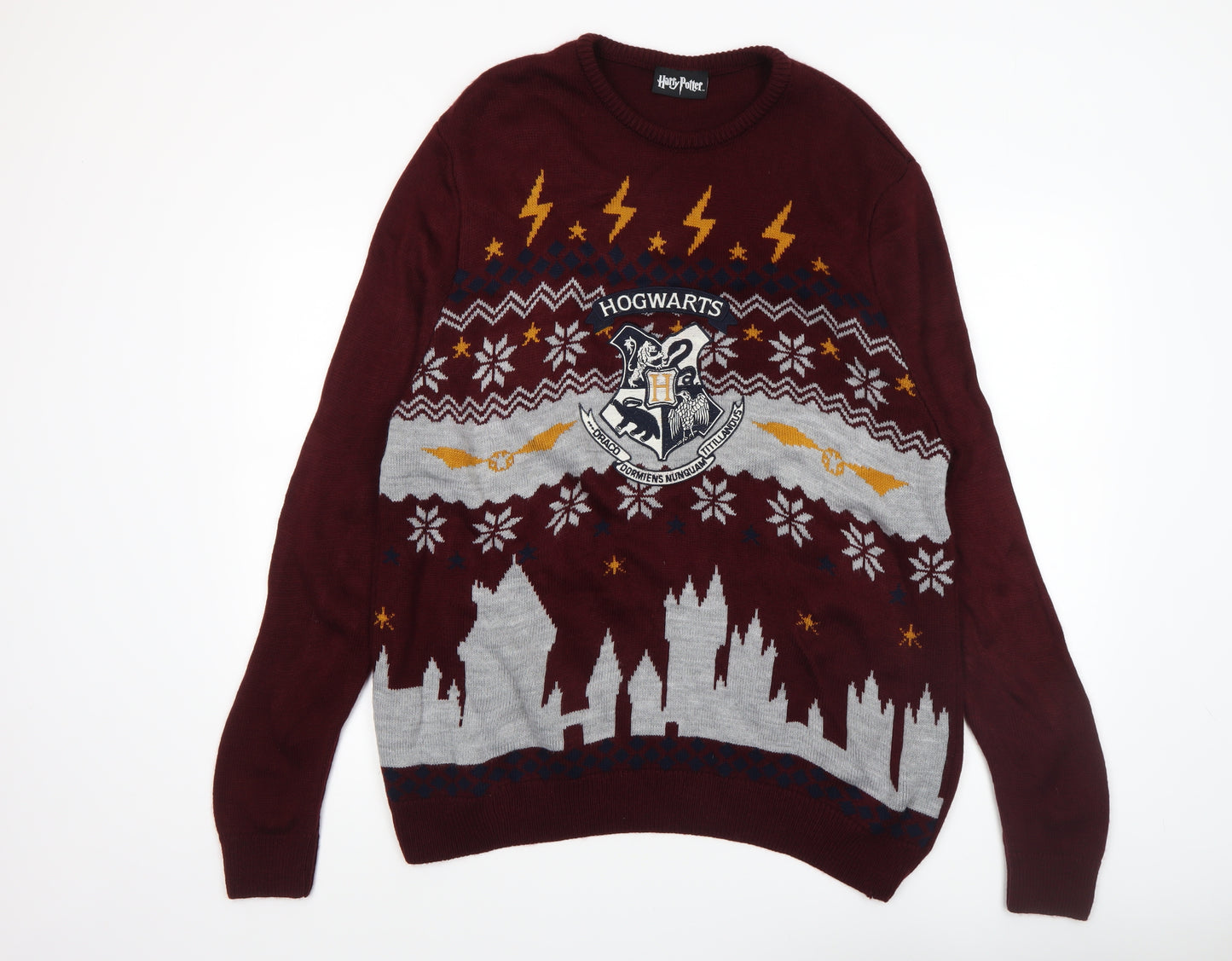 George Men’s Red Harry Potter Hogwarts Fair Isle Knit Jumper Large