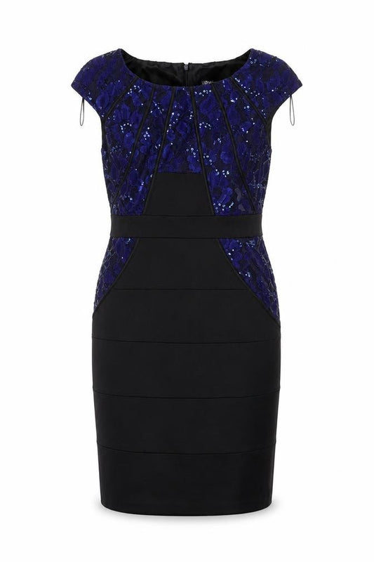 Front view of Jax Women's Black Sequin Sheath Dress, size 12, Elegant Partywear