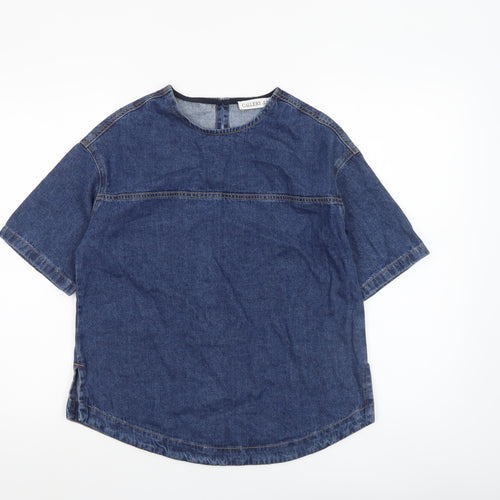 Gallery Womens Blue Denim Cotton Short Sleeve Crew Neck T-Shirt XS