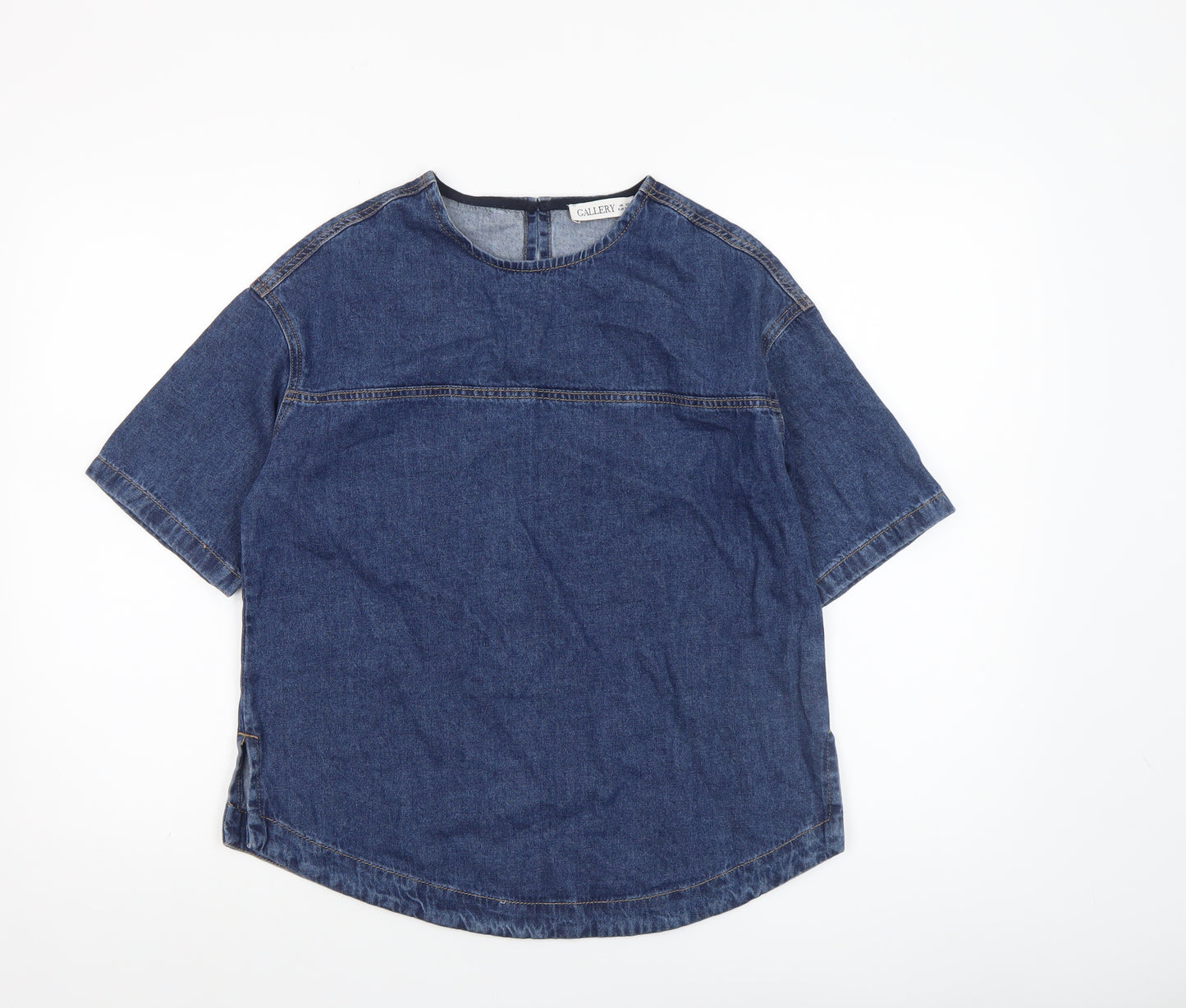 Gallery Womens Blue Denim Cotton Short Sleeve Crew Neck T-Shirt XS
