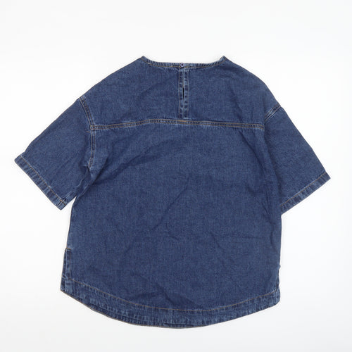 Gallery Womens Blue Denim Cotton Short Sleeve Crew Neck T-Shirt XS