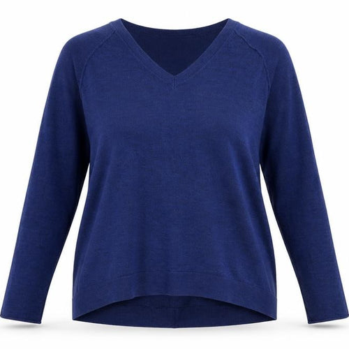 KENAR Womens Blue Merino Wool V-Neck Long Sleeve Jumper Size L