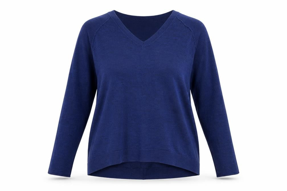 KENAR Womens Blue Merino Wool V-Neck Long Sleeve Jumper Size L