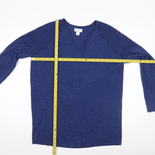 KENAR Womens Blue Merino Wool V-Neck Long Sleeve Jumper Size L