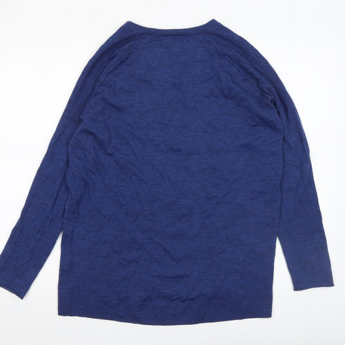 KENAR Womens Blue Merino Wool V-Neck Long Sleeve Jumper Size L
