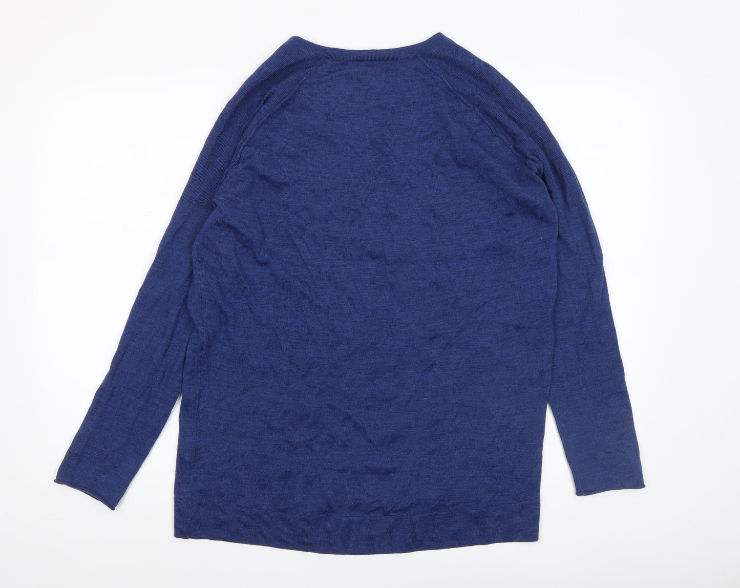 KENAR Womens Blue Merino Wool V-Neck Long Sleeve Jumper Size L