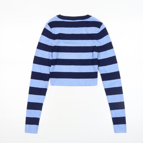 Zara Women Blue Striped Crew Neck Long Sleeve Pullover Jumper Size S