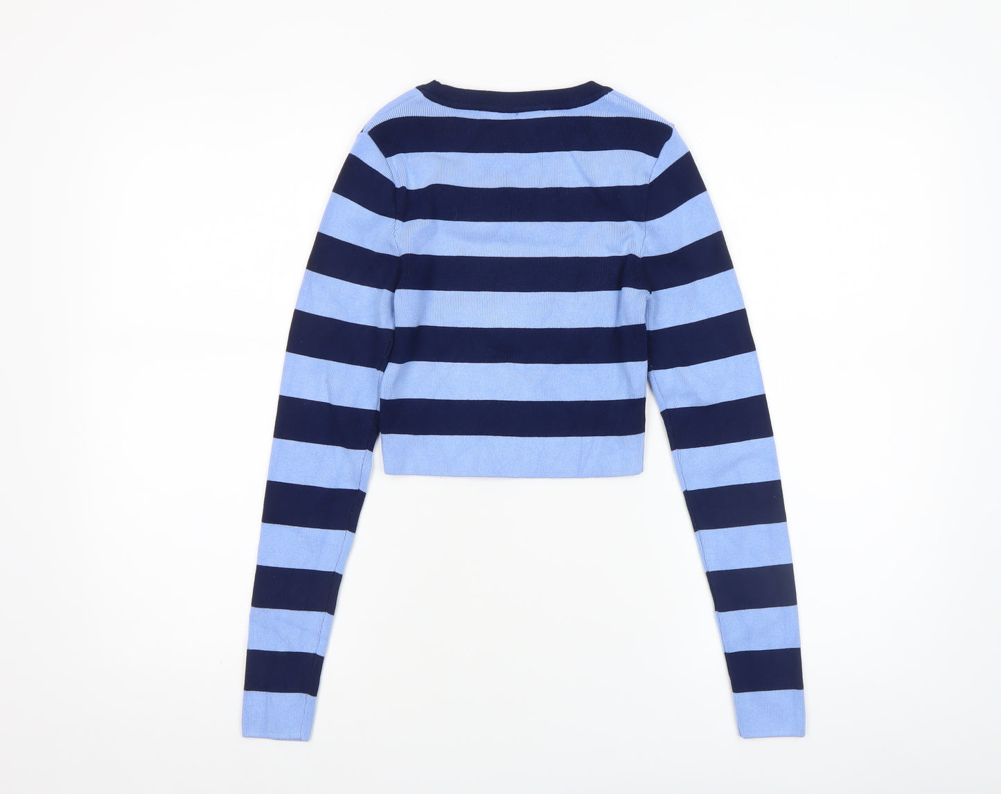 Zara Women Blue Striped Crew Neck Long Sleeve Pullover Jumper Size S