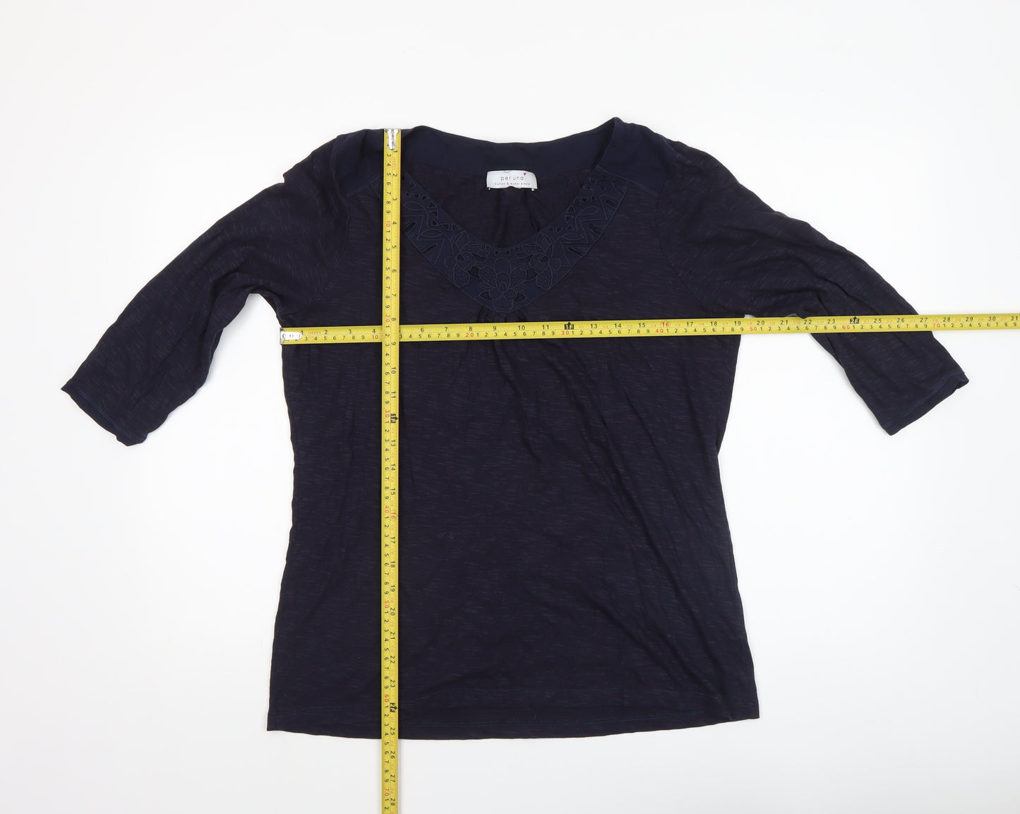 Marks and Spencer Women's Blue Tunic Blouse Size 16 V-Neck 3/4 Sleeve