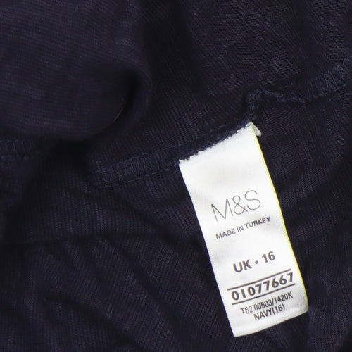 Marks and Spencer Women's Blue Tunic Blouse Size 16 V-Neck 3/4 Sleeve