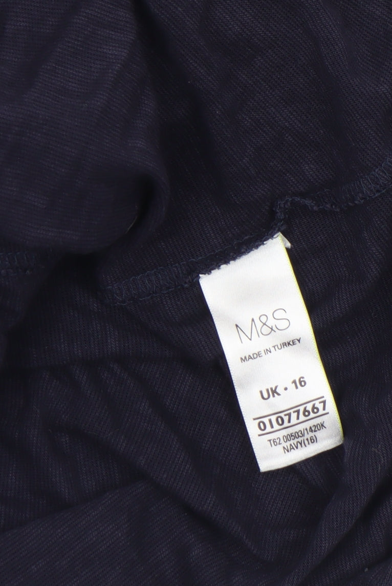 Marks and Spencer Women's Blue Tunic Blouse Size 16 V-Neck 3/4 Sleeve